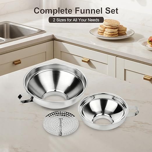 Canning Funnel with Strainer, Wide Mouth Canning Funnels for Filling Wide and Regular Mason Jars, Food Grade Stainless Steel Canning Funnels for Kitchen Use, 3 Pack (Small and Large) - Image 7