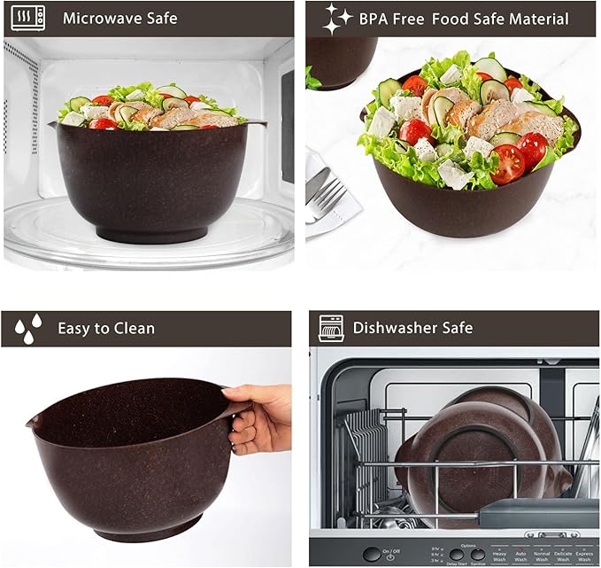 BoxedHome 4 Quart Large Plastic Mixing Bowls, Microwave Safe Mixing Bowl Set with Pour Spout, Nesting Bowls for Space Saving Storage(coffee) - Image 5
