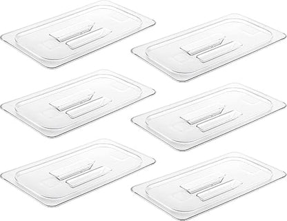 CURTA 6 Pack NSF Food Pan Cover, 1/3 Size Clear Polycarbonate Lid with Handle for Commercial Food Pan, Dishwasher & Freezer Safe Plastic Clear