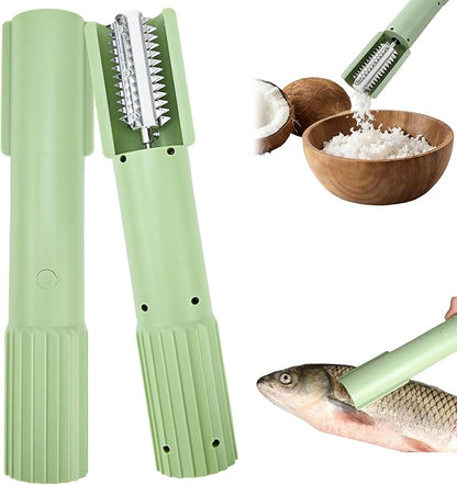 STHF 5X Faster Electric Coconut Grater & Fish Descaler, Anti-Splash Guard with Food-Grade Stainless Steel Blade, Lightweight Portable Coconut Scraper for Kitchen, Camping (Green)