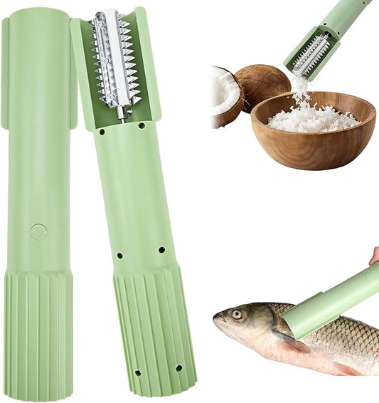 STHF 5X Faster Electric Coconut Grater & Fish Descaler, Anti-Splash Guard with Food-Grade Stainless Steel Blade, Lightweight Portable Coconut Scraper for Kitchen, Camping (Green)