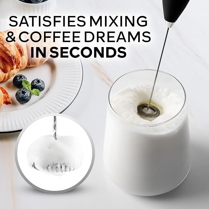 Zulay Kitchen Powerful Milk Frother Wand With 4 AA Duracell Batteries - Ultra Fast Handheld Drink Mixer - Electric Whisk Foam Maker for Coffee, Lattes, Cappuccino, Matcha & Creamer - Metallic Black - Image 2