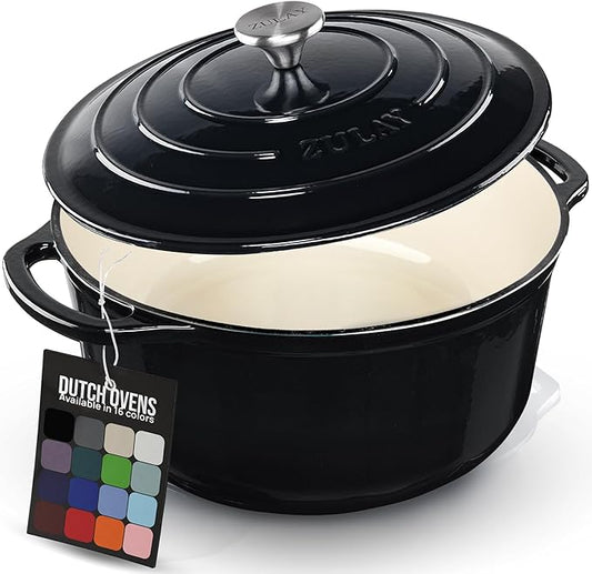 Zulay Kitchen 7.7 Quart Enameled Cast Iron Dutch Oven Pot with Lid – Premium Durability & Oven Safe up to 500°F – Heavy Duty Cookware Perfect for Bread Baking, Stews, Braising & Roasting – Black by ZulayKitchen