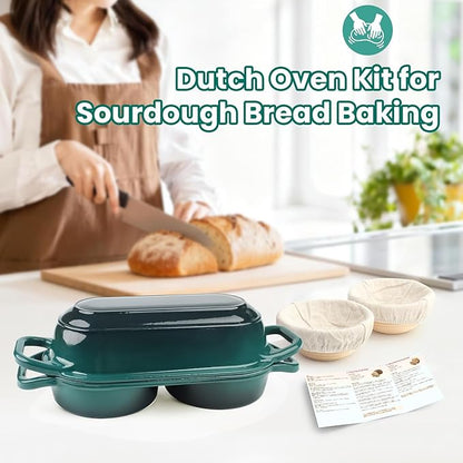 YONILL Mini Double Dutch Oven for Sourdough Bread Baking - Enameled Cast Iron Dutch Oven Pot with Lid and 5" Banneton Bread Proofing Basket Kit, Dual Round Bread Loaf Pan for Homemade Baking - Image 7