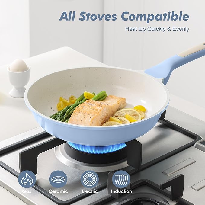 SENSARTE Nonstick Ceramic Frying Pan 12.5-Inch, Healthy Non Toxic Skillet, Induction Compatible Omelet Pan with Heat Resistant Handle, PFAS-Free, Blue - Image 4