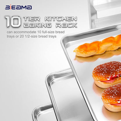 BIEAMA 10-Tier Sheet Pan Rack, NSF Bun Pan Rack, Aluminum Bakery Rack, Home Commercial Kitchen Bakery Cooling, 4 Wheels - Image 5