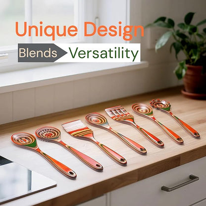 7-Pcs Kitchen Utensils Set –Pakkawood Wooden Spoons for Cooking, Heat-Resistant Wooden Utensil Set,，Non-Stick Spoon，Apartment Essentials Home & Kitchen Gift