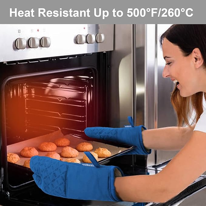 KEGOUU Oven Mitts and Pot Holders 6pcs Set, Kitchen Oven Glove High Heat Resistant 500 Degree Extra Long Oven Mitts and Potholder with Non-Slip Silicone Surface for Cooking (Royal Blue) - Image 6