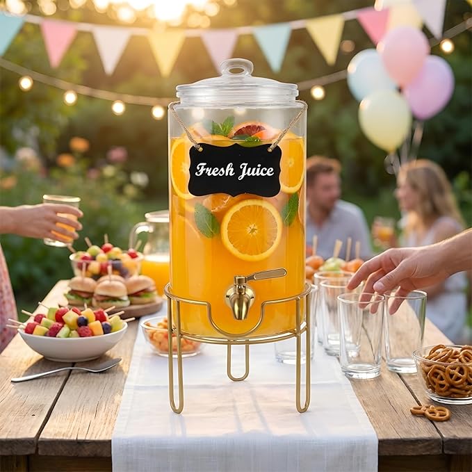 Drink Dispensers for Parties 1 Gallon, Bevarage Dispenser with Stand,Glass Drink Dispenser With Stainless Steel Spigot + Marker & Chalkboard, Ideal for Lemonade,Juice, Tea, and Party Drinks - Image 7