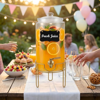Drink Dispensers for Parties 1 Gallon, Bevarage Dispenser with Stand,Glass Drink Dispenser With Stainless Steel Spigot + Marker & Chalkboard, Ideal for Lemonade,Juice, Tea, and Party Drinks - Image 7