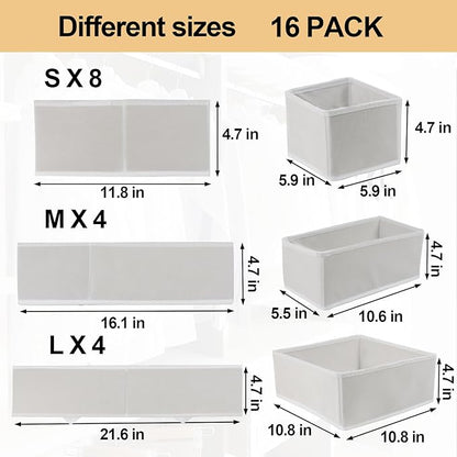 Fordonral 16 Pack Drawer Organizer Clothes, Foldable Fabric Dresser Organizer Closet Organizers and Storage Box for Underwear,Folded Clothes,Baby Clothing,Socks,Bra,Towels,Ties(White) - Image 3