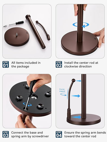 SMARTAKE Paper Towel Holder, Paper Towel Dispenser Standing Weighted Base Non Slip, Spring Arm for Easy Tear, Stainless Steel Paper Towel Holder for Home Kitchen Countertop Tabletop, Bronze - Image 7