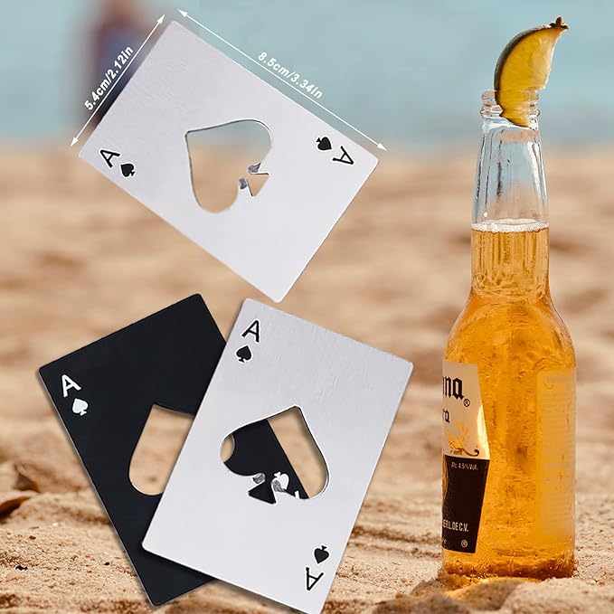 Ace Of Spades Bottle Opener Credit Card Size Pocker Cap Opener Portable Stainless Steel Can Opener (2 Pack Black & Silver) - Image 2