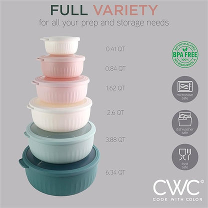 COOK WITH COLOR Prep Bowls with Lids- Wide and Deep Nesting Plastic Small Mixing Bowl Set with Lids, 12 Piece Set - Wide Bowls, Teal and Pink - Image 2