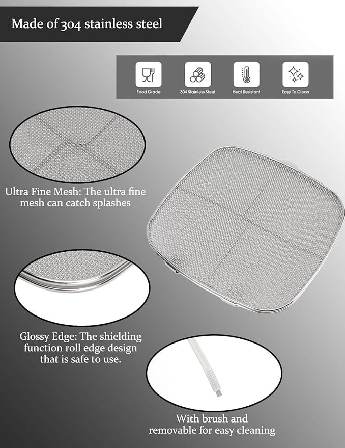 Splatter Guard, Splatter Guards for Frying, Stainless Steel Double Splatter Screen For Fryer Splatter for Oval Barbecue Machine Home
