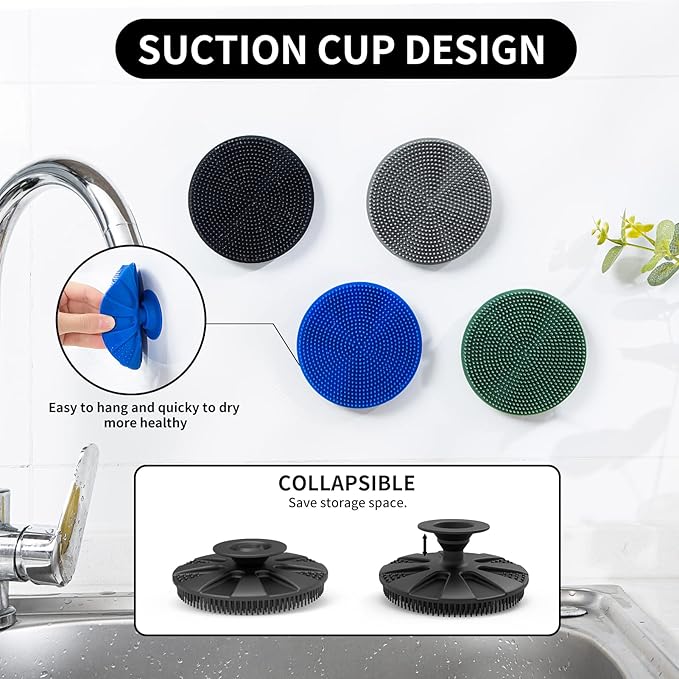 Silicone Sponge, BEAUTAIL Non-Scratch Scrub Sponges for Washing Dishes, Kitchen Fruit Vegetable Cleaning Brush, Long Lasting and Reusable Dishwashing Scrubber, Suction Up Hang Designed, 1 Pack, Black - Image 4