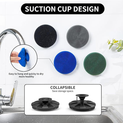 Silicone Sponge, BEAUTAIL Non-Scratch Scrub Sponges for Washing Dishes, Kitchen Fruit Vegetable Cleaning Brush, Long Lasting and Reusable Dishwashing Scrubber, Suction Up Hang Designed, 1 Pack, Black - Image 4