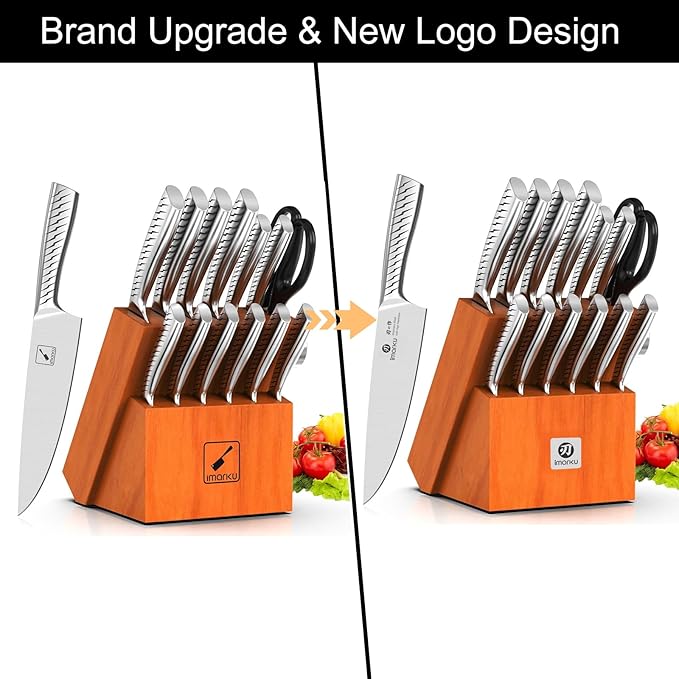 imarku® Knife Set,14-Piece Knife Sets for kitchen with block,Premium One-Piece Kitchen Knife Set with Sharpener,High Carbon Stainless Steel Knives Set for Kitchen,Silver,Dishwasher Safe - Image 7