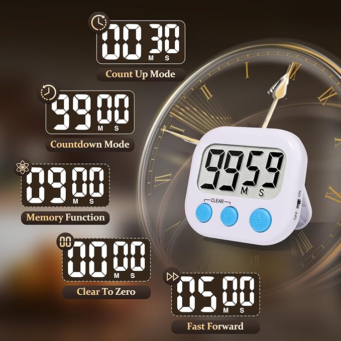12 Pack Digital Kitchen Timer Small Classroom Timers for Kids Teachers (Blue&White) - Image 7