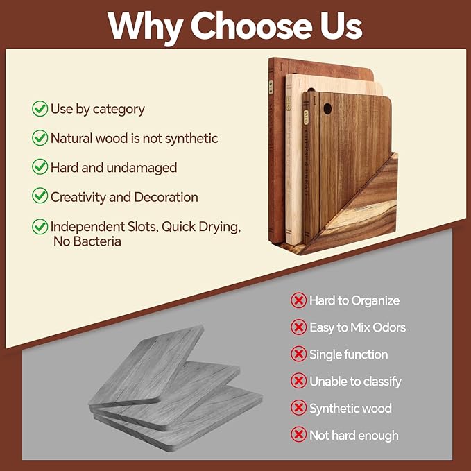 Book Cutting Board Set with Separated Stand, 3 Piece [Acacia/Ebony/Rubber] Wood Cutting Boards That Look Like Books for Kitchen Decor, Reversible Thick Chopping Board with Brass Food Labels - Image 6