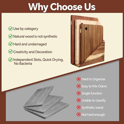 Book Cutting Board Set with Separated Stand, 3 Piece [Acacia/Ebony/Rubber] Wood Cutting Boards That Look Like Books for Kitchen Decor, Reversible Thick Chopping Board with Brass Food Labels - Image 6