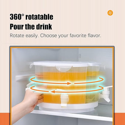 Beverage Dispenser for Fridge, 5.5 L/1.5 Gallon Rotating Plastic Drink Dispenser with Spigot 4 Grids Cold Kettle Refrigerator Iced Lemonade Juice Containers for Daily Use (White)