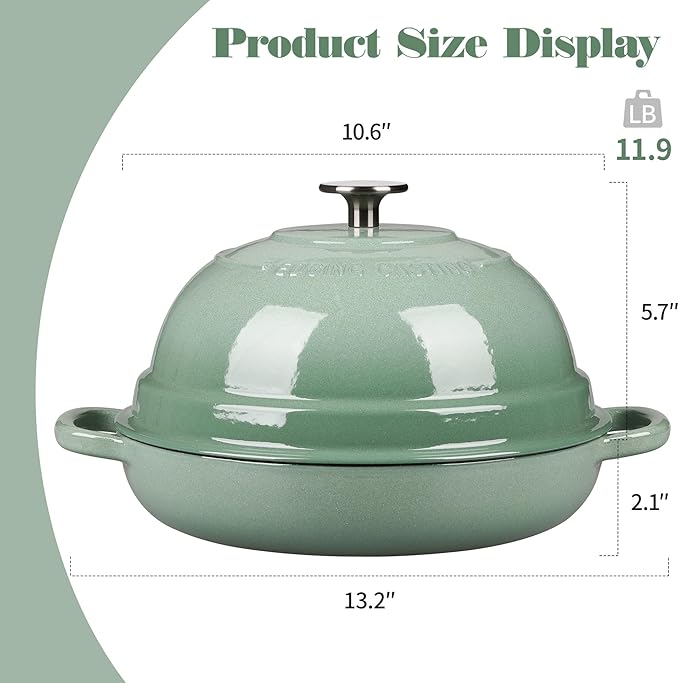 EDGING CASTING Enameled Cast Iron Dutch Oven Pot with Lid, Round Bread Oven for Homemade Sourdough Bread Baking, 6 Quart, Sage Green - Image 2