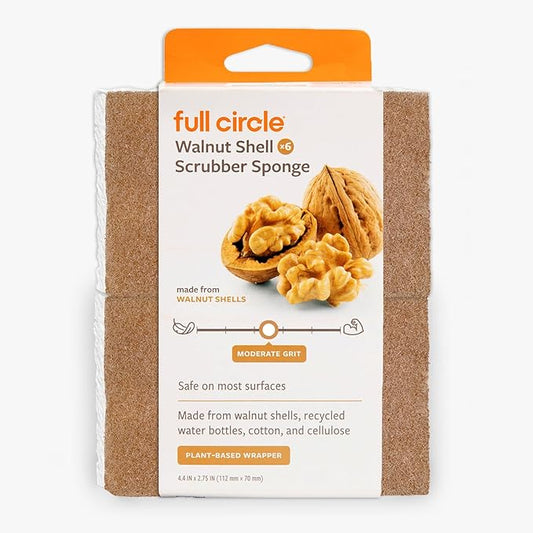 Full Circle Walnut and Cellulose Scrubber Sponges – Pack of 6 – Powerful, Non-Scratch Kitchen Sponges Made with Plant-Based Sustainable Materials, Safe for Nonstick Cookware by FULLCIRCLE