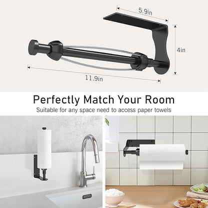 SetSail Paper Towel Holder, Single Hand Operable Paper Towel Holder Under Cabinet with Adjustable Damper, Easy Tear, Wall Mount, Self-Adhesive or Drilled for Kitchen Bathroom, Black - Image 4