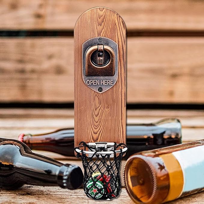 Beer Bottle Opener Wall Mounted with Magnetic Cap Catcher,Wooden Magnetic Bottle Opener for Fridge,Vintage Beer Gifts for Men, Man Cave Decor,Gifts for Men and Beer Lovers(Style 3)