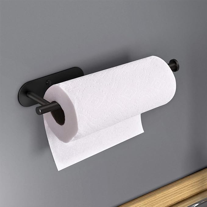 VAEHOLD Adhesive Paper Towel Holder Under Cabinet Wall Mount for Kitchen Paper Towel, Black Paper Towel Roll Holder Stick to Wall, Stainless Steel（Black） - Image 5
