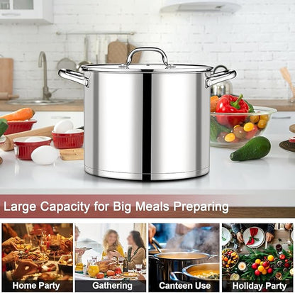 P&P CHEF 14 QT Stock Pot with Lid, Stainless Steel Large Cooking Pot, Soup Canning Stockpot for Stewing Simmering, Tri-ply Bottom for All Stoves, Heavy-Duty &Dishwasher Safe & Food-Grade - Image 6