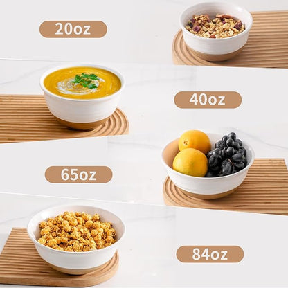 HASENSE Nesting Ceramic Mixing Bowls Set of 4, 2.1/1.5/1.0/0.5 Qt White & Terracotta Stoneware Bowls, Farmhouse Bowls for Cooking, Prepping, Salad & Soup, Dishwasher & Microwave Safe, Serving Dishes - Image 6