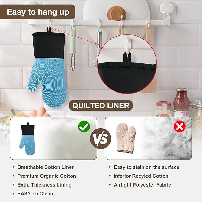 Silicone Oven Mitts-13.6 in Extended Oven Mitts Heat Resistant 500F, Oven Gloves with Soft Liner Good Grippy BPA-Free Easy to Clean Flexible-Oven Mits Set for Cooking Baking Grilling BBQ - Image 5