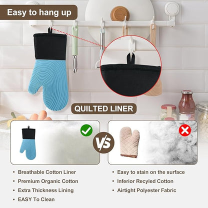 Silicone Oven Mitts-13.6 in Extended Oven Mitts Heat Resistant 500F, Oven Gloves with Soft Liner Good Grippy BPA-Free Easy to Clean Flexible-Oven Mits Set for Cooking Baking Grilling BBQ - Image 5