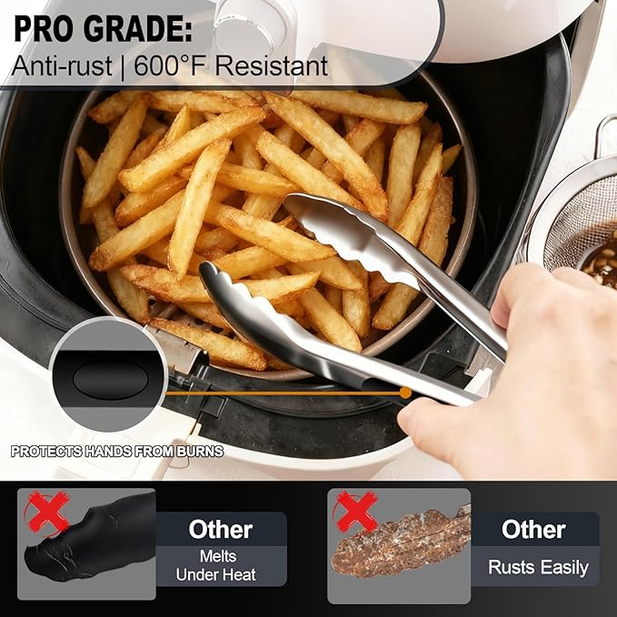 Small Cooking Tong Set of 3 - Mini 7 Inch Stainless Steel Locking Tongs, Heat Resistant to 600°F, Food Grade Kitchen Metal Tong for Food, Salad, Pasta, Steaks, Vegetables - Dishwasher Safe - Image 2