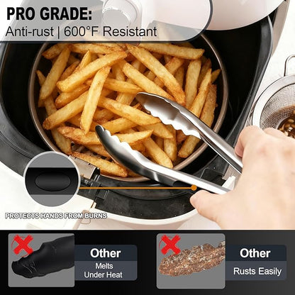 Small Cooking Tong Set of 3 - Mini 7 Inch Stainless Steel Locking Tongs, Heat Resistant to 600°F, Food Grade Kitchen Metal Tong for Food, Salad, Pasta, Steaks, Vegetables - Dishwasher Safe - Image 2