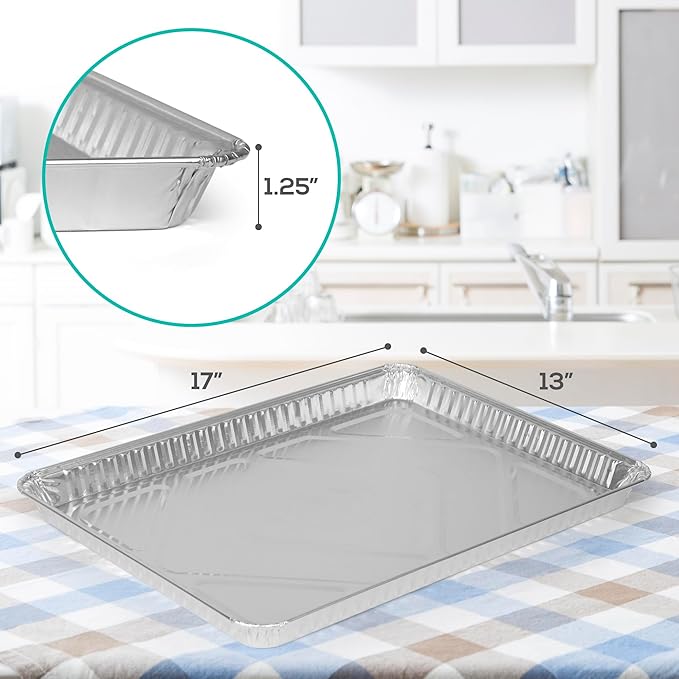 PLASTICPRO Aluminum Pans 10 Pack Disposable Cookie Sheets 13 x 17 Baking Pans Premium Quality Heavy Duty Sheet Pans - Image 3