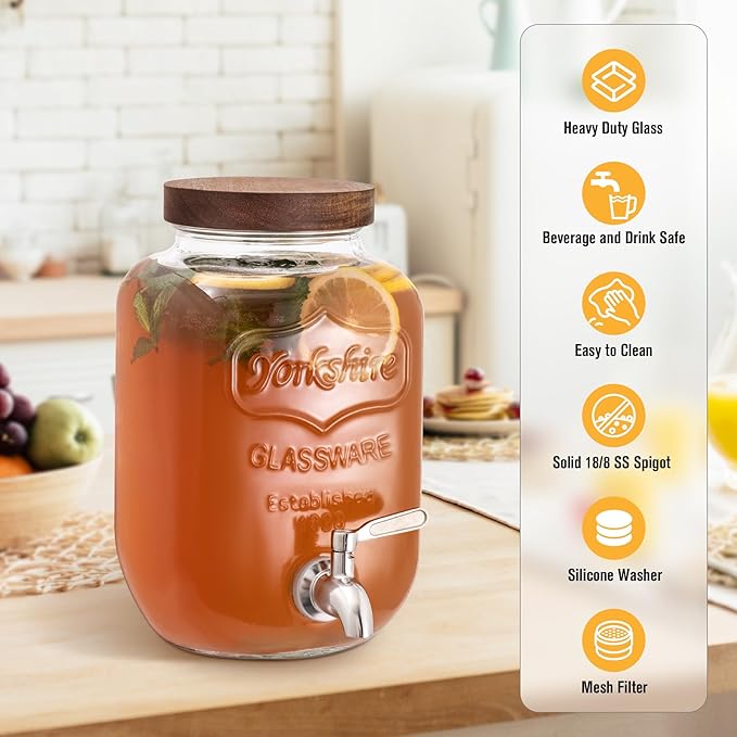 Mustry Glass Drink Dispenser for Parties, 1 Gallon Beverage Dispenser with Spigot Solid Stainless Steel, Used as Lemonade Dispenser Sun Tea Jar Kombucha Jar - Image 3