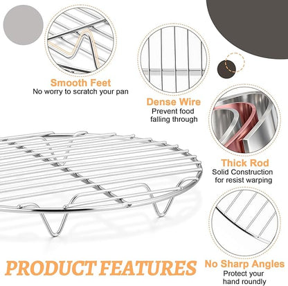 P&P CHEF Round Cooking Rack, 3 Pcs Stainless Steel Baking Cooling Steaming Grilling Rack, Fits Air Fryer/Stockpot/Pressure Cooker/Round Cake Pan, Oven & Dishwasher Safe (7.5 + 9 + 10.5 Inch) - Image 4