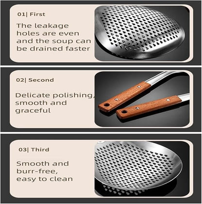 Spider Strainer Colander with Wood Handle, Solid Stainless Steel Kitchen Utensil for Cooking Frying Pasta Drainer