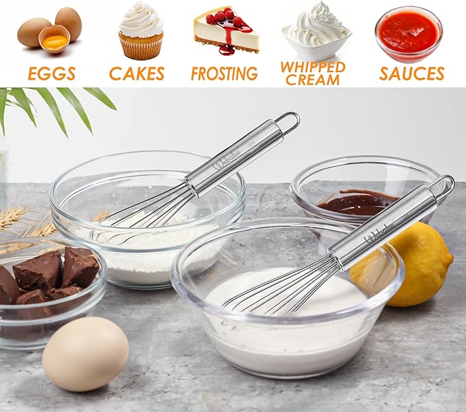 Webake 7.5" Stainless Steel Mini Whisks, 304 Small Metal Whisk for Professional or Home Set of 2 - Image 4