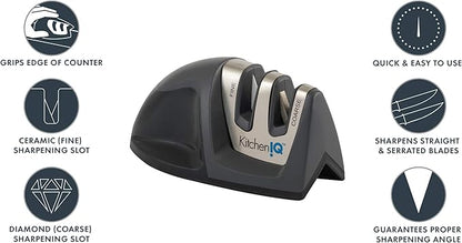 KitchenIQ 51423 | Deluxe Diamond Edge Grip 2-Stage Knife Sharpener | 3 Pack | Black | Coarse & Fine Sharpeners | Compact | Non-Slip Base | Soft Grip Rubber Handle | Straight & Serrated Knives - Image 3
