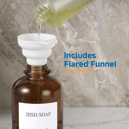 Glass Soap Dispenser with Pump, Dish and Hand Soap Dispenser for Kitchen Bathroom Set, Clear Glass Dispenser Set of 2 Pack with 18 Stickers Funnel Bamboo Tray 500ml 18oz Amber - Image 5