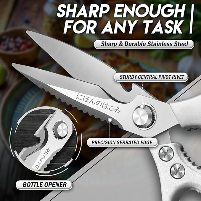 TIJERAS Kitchen Scissors Set Silver - Stainless Steel Kitchen Shears, Sharp Meat Scissors Dishwasher Safe, Heavy Duty Poultry Shears, Japanese Cooking Scissor for Food, Chicken, Gifts for Women - Image 5