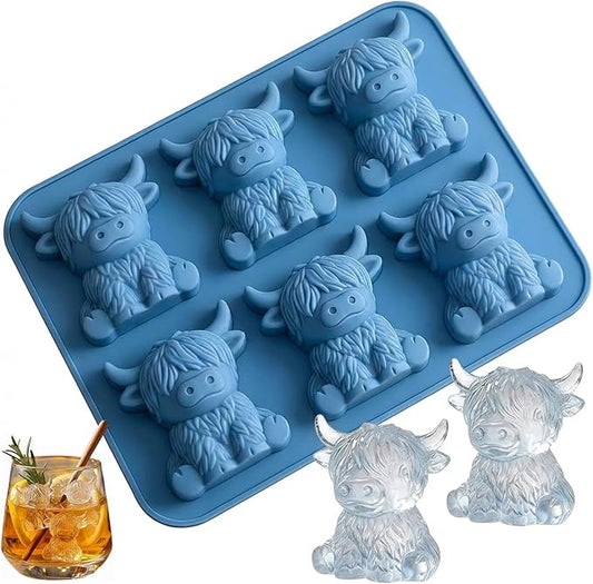 Mini Highland Cow Ice Cube Mold - Cute 3D Silicone Tray for Whiskey, Cocktails & Party Drinks, Fun Cow-Shaped Ice Maker for Bar, Home, Birthday Gift for Cow Lovers