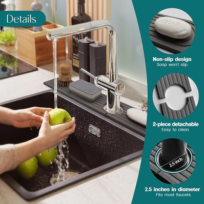 Eormoe Kitchen Sink Faucet Mat - 15.7in Diatomite Sink Protectors for Kitchen Sink, Stone Sink Splash Guard for Kitchen Counter Sink Accessories (Dark Grey, 15.7'' x 3.9'') - Image 8