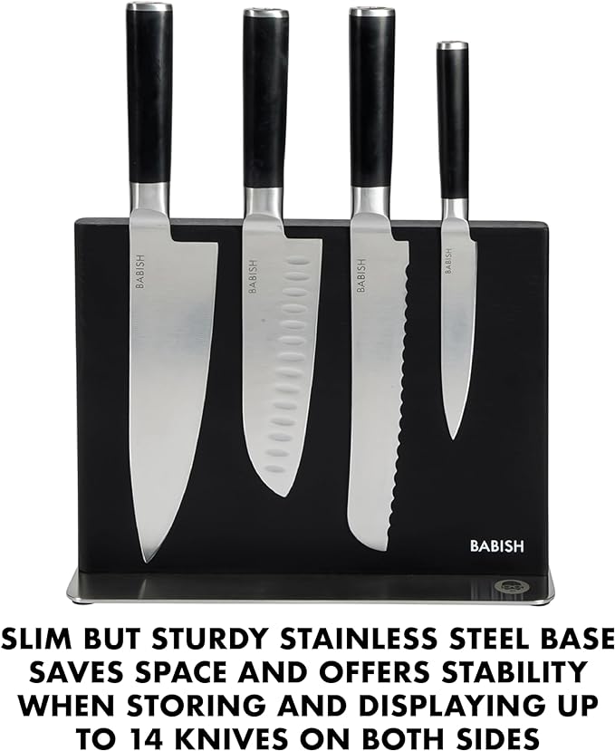 Babish 5-Piece Magnetic Forged Kitchen Knife Block Set – 1.4116 German Steel Cutlery with Magnetic Knife Holder – Professional Chef Knife Set
