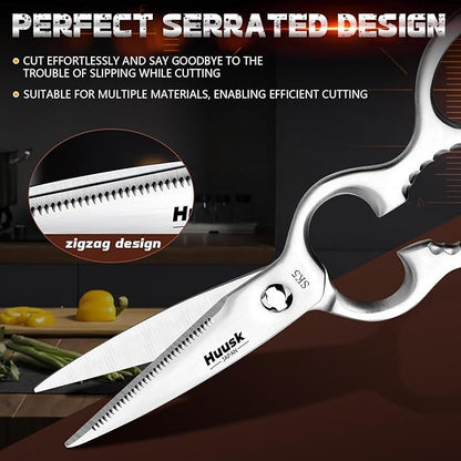 Huusk Kitchen Scissors All Purpose - Christmas Gift for Men and Women - Silver Kitchen Shears for Vegetables and Meat - Detachable Scissors for Thorough Cleaning