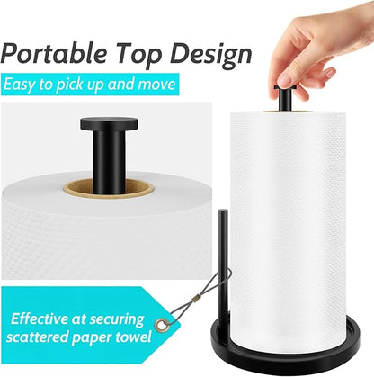 Paper Towel Holder Countertop, Standing Paper Roll Holder with Anti Slip Weighted Base, Stainless Steel Freestanding Paper Towel Holder for Kitchen, Black - Image 4